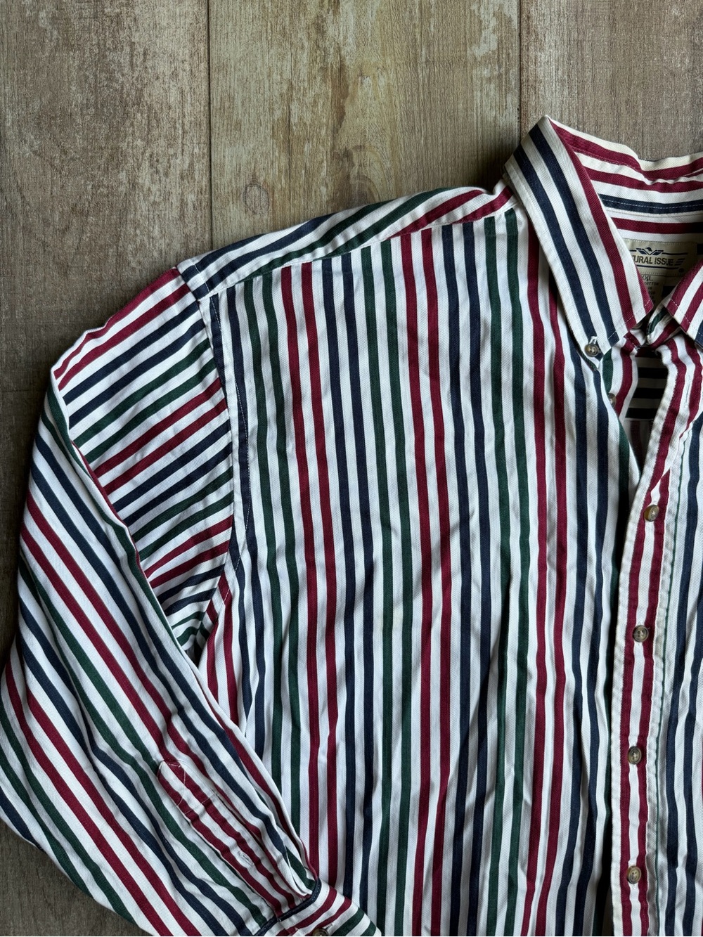 Vintage 90’s Striped Button-Down Shirt in Red, Green, Navy & White Size XXL